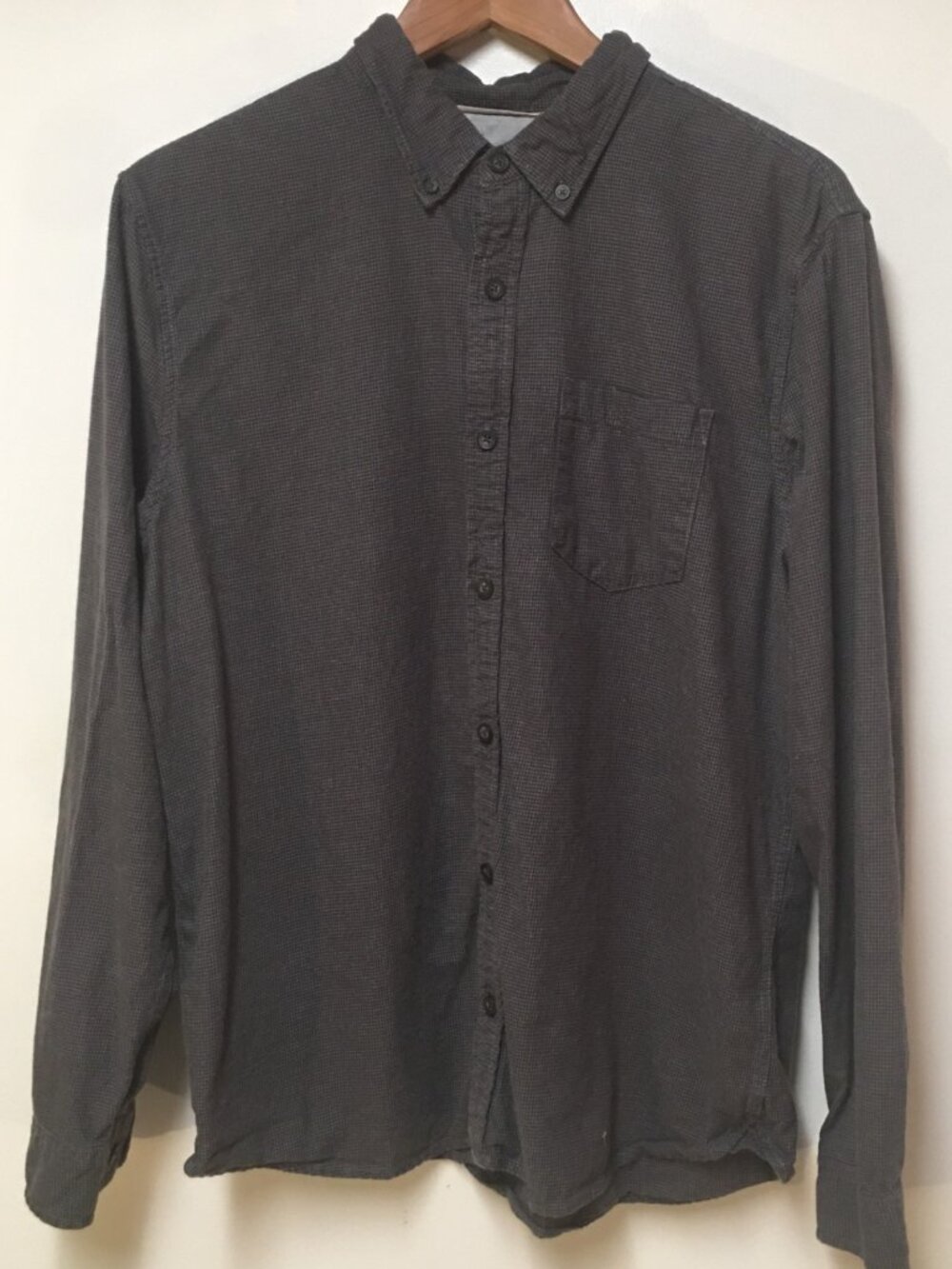 Fat Face Men L Shirt Gray Button Up Flannel Houndstooth 100% Cotton Cozy Preppy
